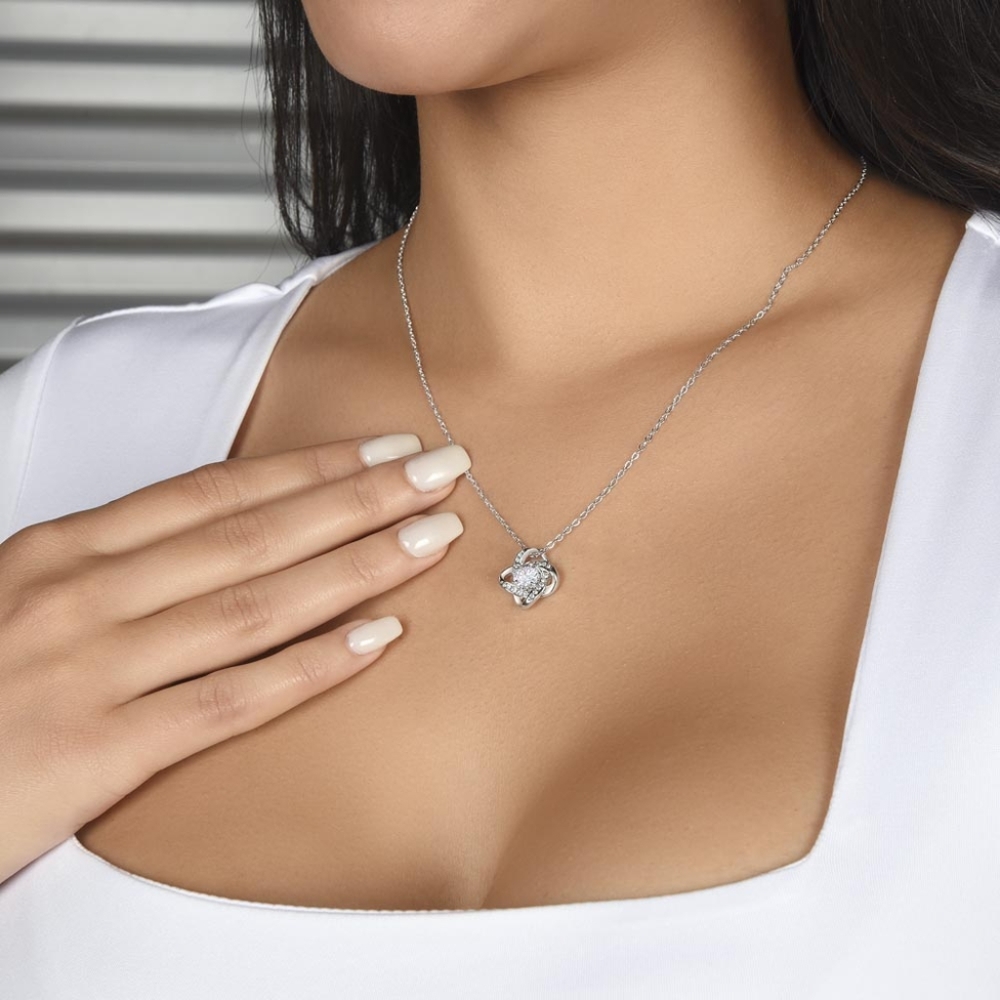 New Love Knot Necklace 14K White Gold over Stainless Steel Adjustable 18" - 22"